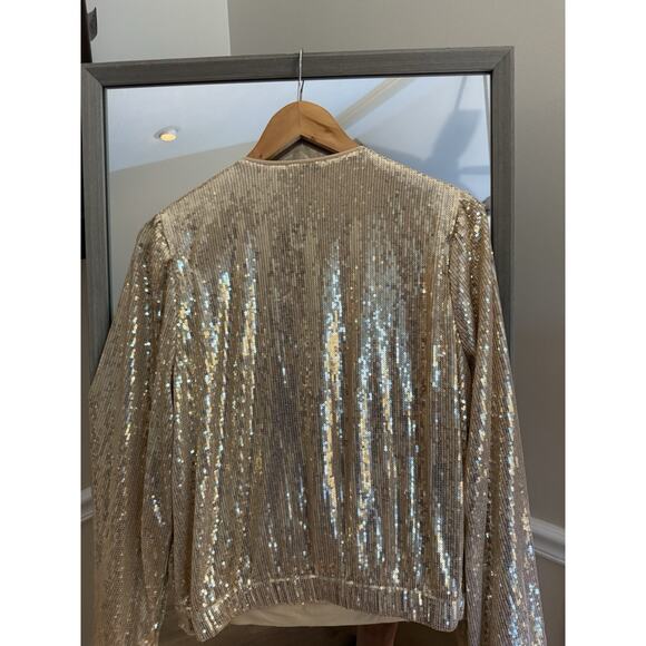 Boston Proper Gold Sequin Surplice‎ Wrap Blouse Sz M Sparkly Glam Disco - Picture 5 of 7